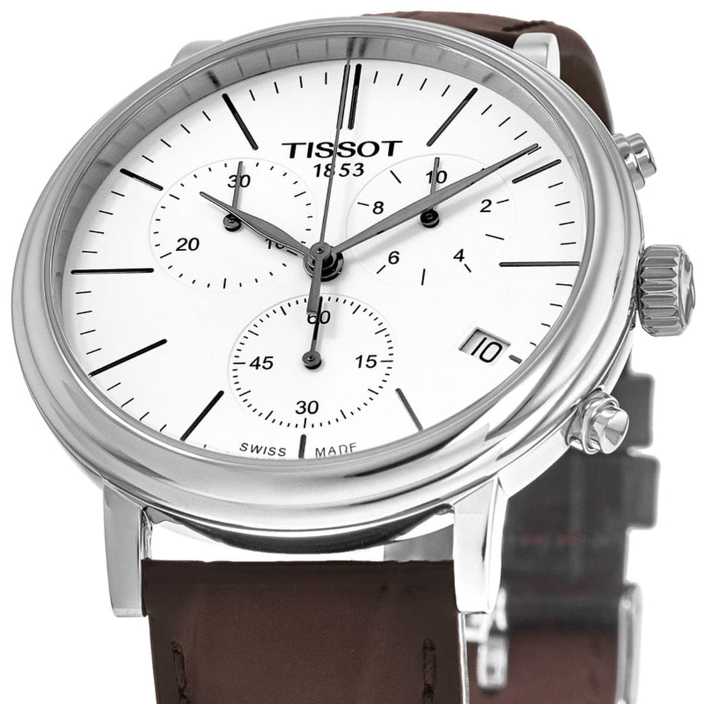 Tissot Carson Premium Chronograph White Dial Brown Leather Strap Watch For Men - T122.417.16.011.00 Buy Now By Tissot