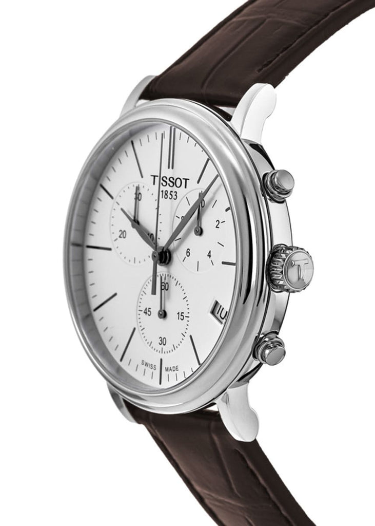 Tissot Carson Premium Chronograph White Dial Brown Leather Strap Watch For Men - T122.417.16.011.00 Buy Now By Tissot