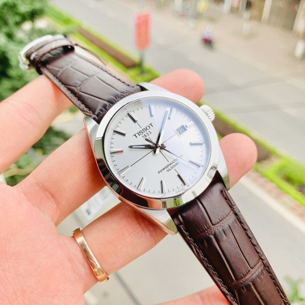 Tissot Gentleman Powermatic 80 Silicium Silver Dial Brown Leather Strap Watch For Men - T127.407.16.031.01 Buy Now By Tissot