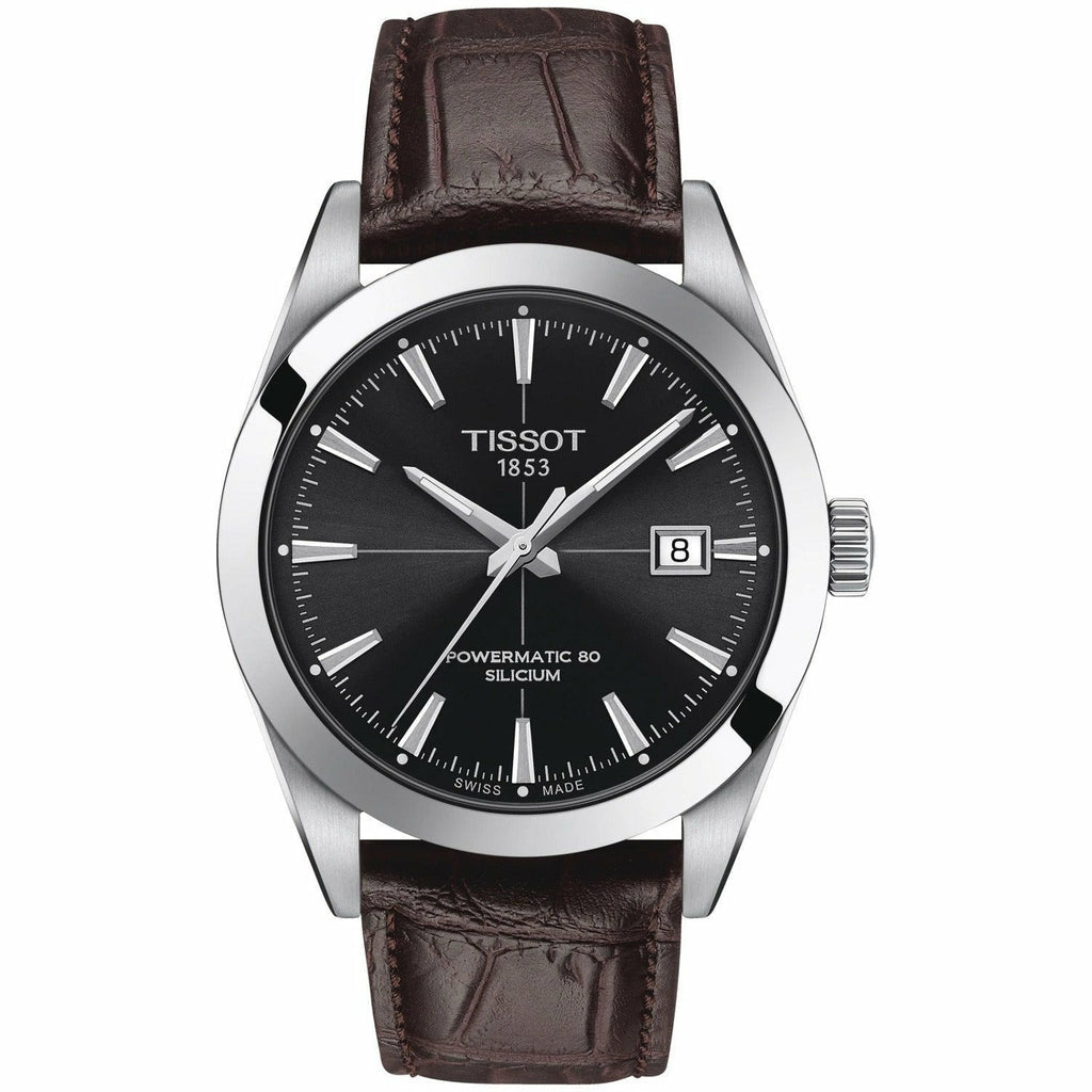 Tissot Gentleman Powermatic 80 Silicium Black Dial Brown Leather Strap Watch For Men - T127.407.16.051.01 Buy Now By Tissot