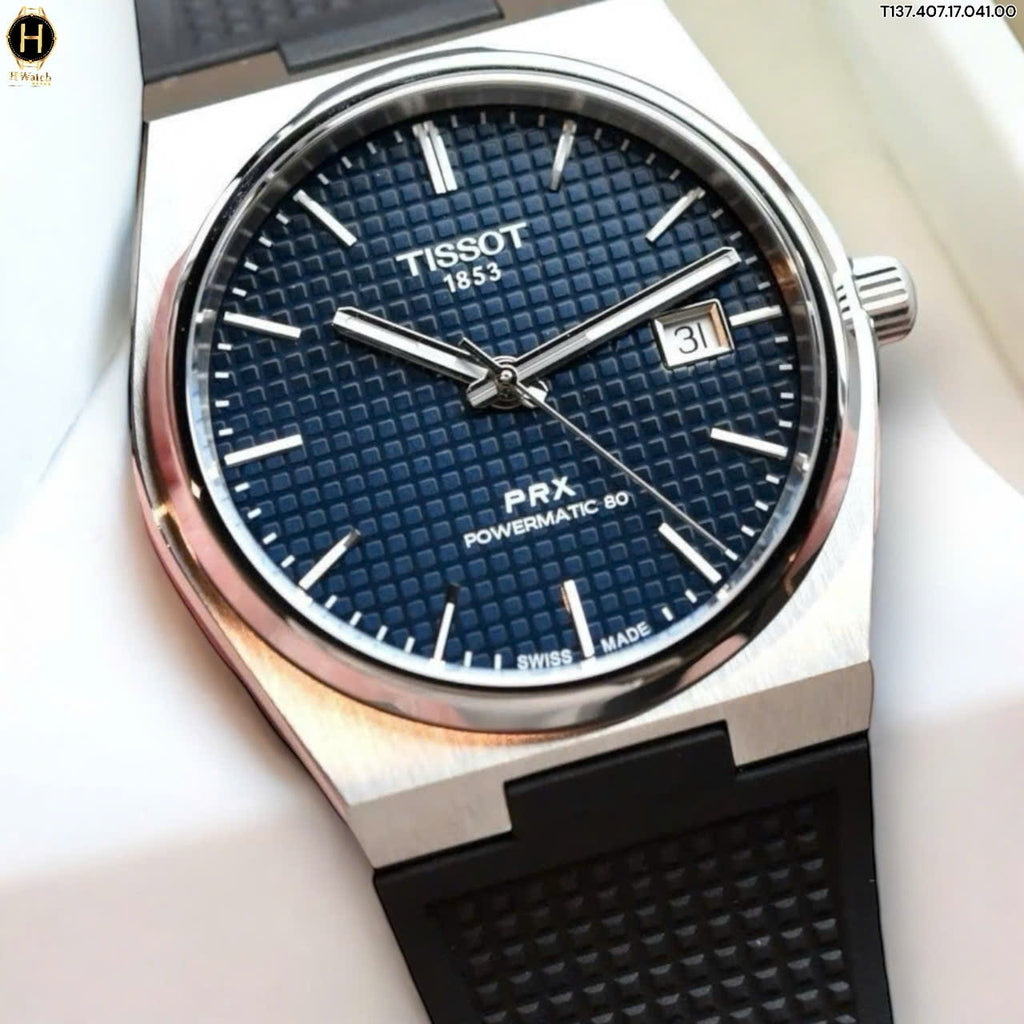 Tissot PRX Powermatic 80 Blue Dial Black Rubber Strap Watch for Men - T137.407.17.041.00