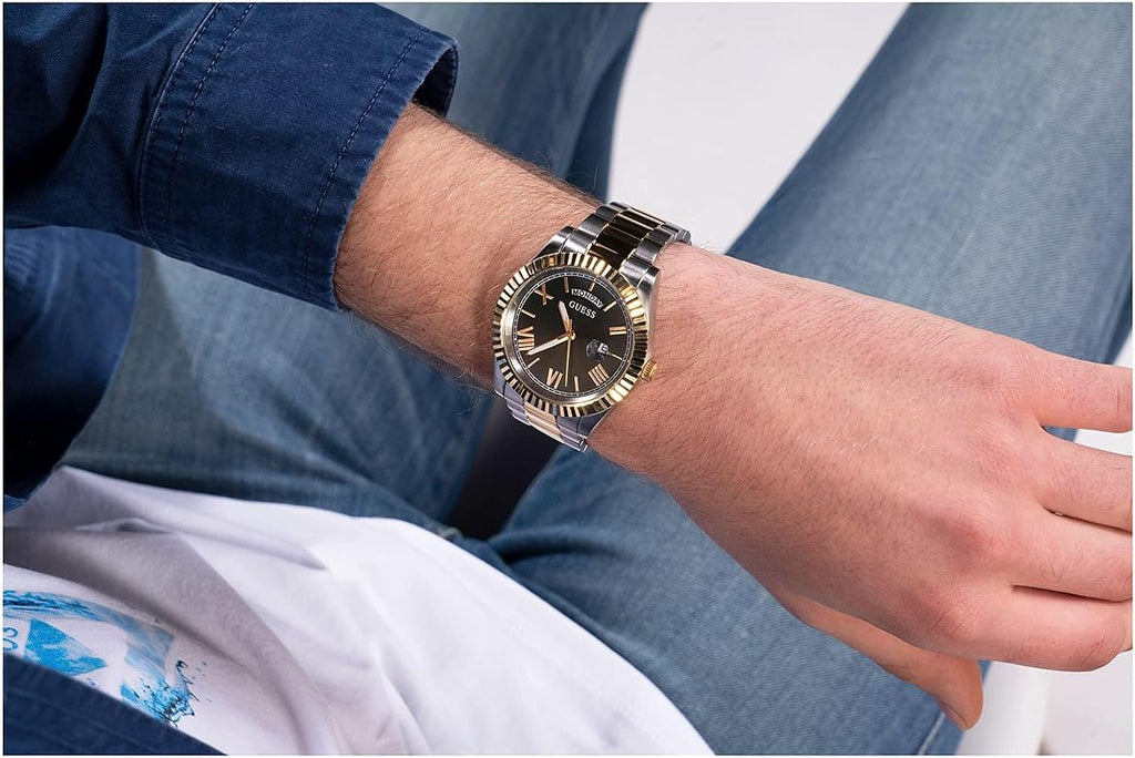 Guess Connoisseur Black Dial Two Tone Steel Strap Watch for Men - GW0265G5 Buy Now By Guess