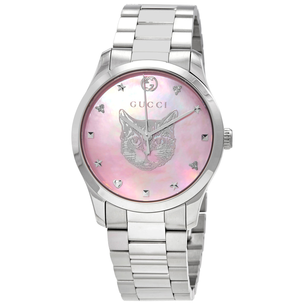 Gucci G Timeless Quartz Mother of Pearl Pink Dial Silver Steel Strap Watch for Women - YA1264166 Buy Now By Gucci