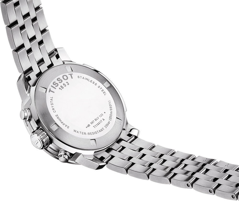 Tissot PRC 200 Chronograph Black Dial Silver Steel Strap Watch For Men - T114.417.11.057.00 Buy Now By Tissot