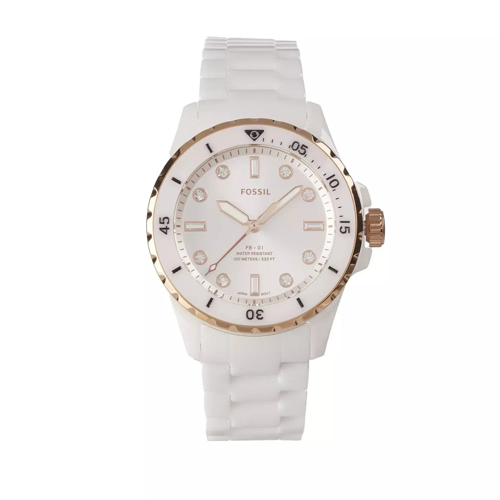 Fossil FB-01 Analog White Dial White Ceramic Strap Watch for Women - CE1107 Buy Now By Fossil