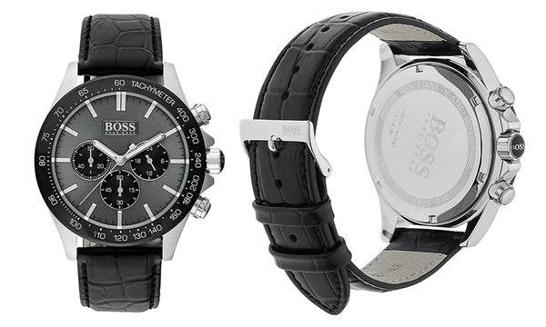 Hugo Boss Ikon Grey Dial Black Leather Strap Watch for Men - 1513177 Buy Now By Hugo Boss
