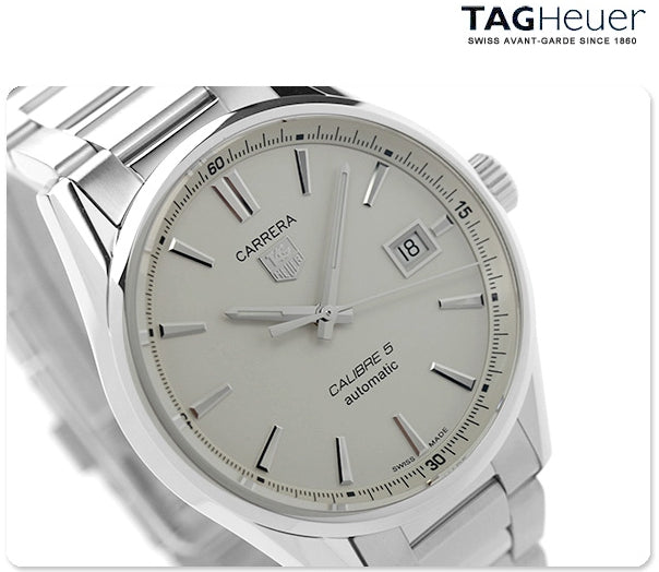 Tag Heuer Carrera Automatic Caliber 5 White Dial Silver Steel Strap Watch for Men - WAR211B.BA0782 Buy Now By Tag Heuer
