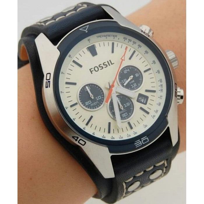 Fossil Coachman Chronograph White Dial Blue Leather Strap Watch for Men - CH3051 Buy Now By Fossil