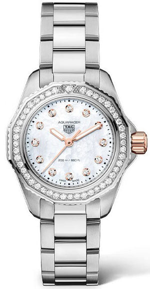 Tag Heuer Aquaracer Professional 200 Quartz Diamonds Mother of Pearl Dial Silver Steel Strap Watch for Women - WBP1451.BA0622 Buy Now By Tag Heuer