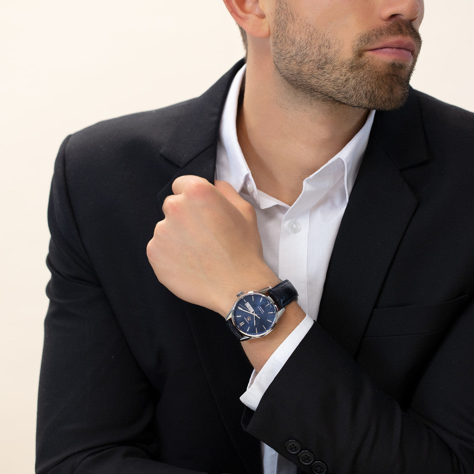 Tag Heuer Carrera Calibre 5 Automatic Blue Dial Blue Leather Strap Watch for Men - WAR201E.FC6292 Buy Now By Tag Heuer