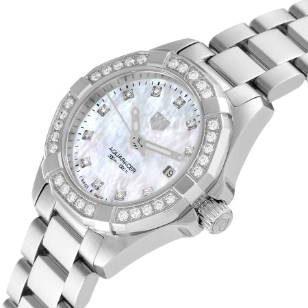 Tag Heuer Aquaracer Diamonds Mother of Pearl White Dial Silver Steel Strap Watch for Women - WBD1415.BA0741 Buy Now By Tag Heuer