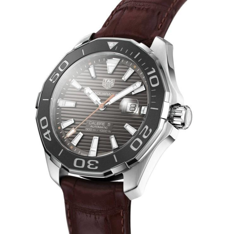 Tag Heuer Aquaracer Caliber 5 Black Dial Brown Leather Strap Watch for Men - WAY201M.FC6474 Buy Now By Tag Heuer