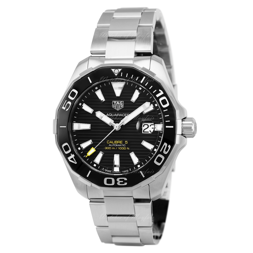 Tag Heuer Aquaracer Caliber 5 Black Dial Silver Steel Strap Watch for Men - WAY201A .BA0927 Buy Now By Tag Heuer