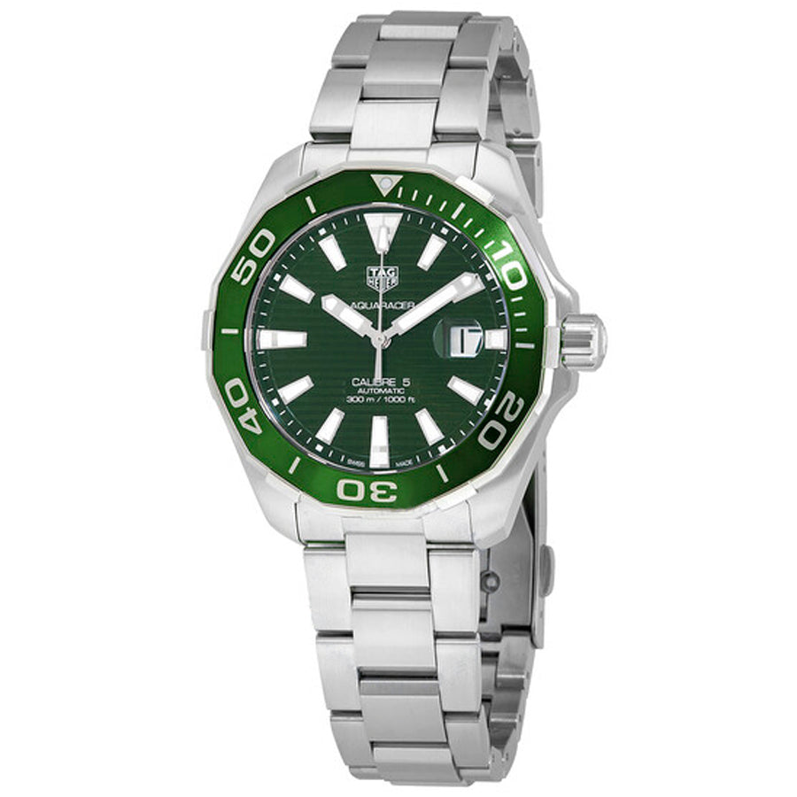 Tag Heuer Aquaracer Calibre 5 Green Dial Silver Steel Strap Watch for Men - WAY201S.BA0927 Buy Now By Tag Heuer