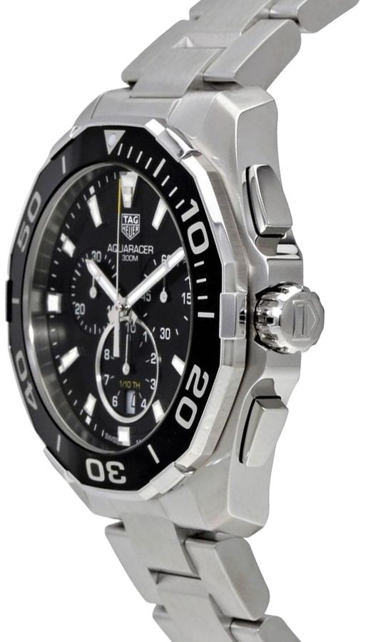 Tag Heuer Aquaracer Quartz Chronograph Black Dial Silver Steel Strap Watch for Men - CAY111A.BA0927 Buy Now By Tag Heuer
