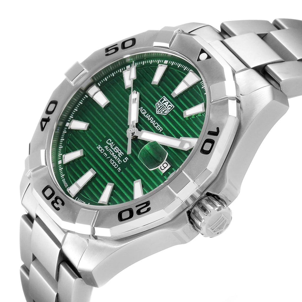 Tag Heuer Aquaracer Calibre 5 Automatic Green Dial Silver Steel Strap Watch for Men - WAY2015.BA0927 Buy Now By Tag Heuer