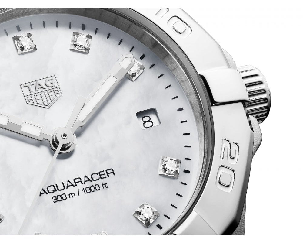 Tag Heuer Aquaracer Diamonds Mother of Pearl Dial Silver Steel Strap Watch for Women - WBD1414.BA0741 Buy Now By Tag Heuer
