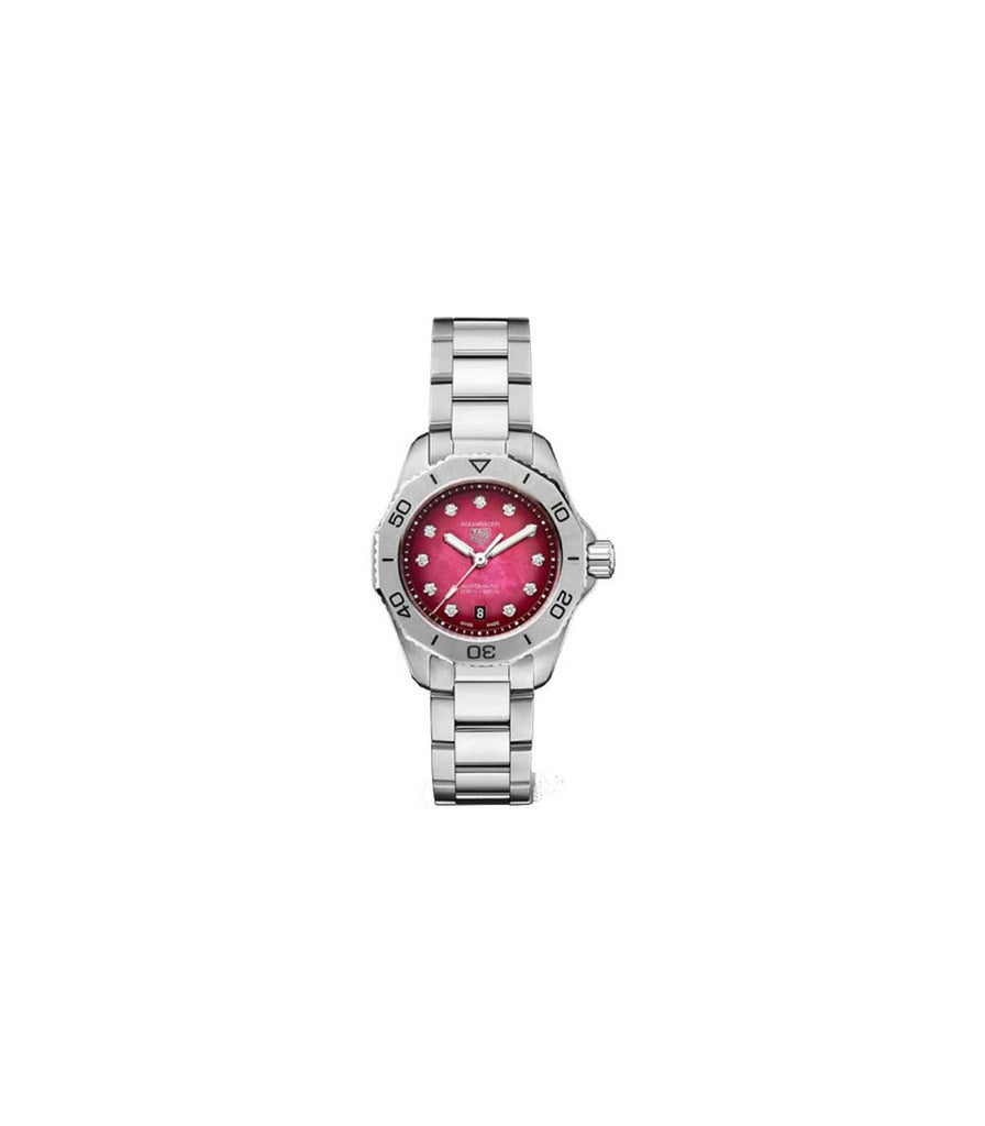 Tag Heuer Aquaracer Professional 200 Automatic Diamond Ruby Red Dial Silver Steel Strap Watch for Women - WBP2414.BA0622 Buy Now By Tag Heuer