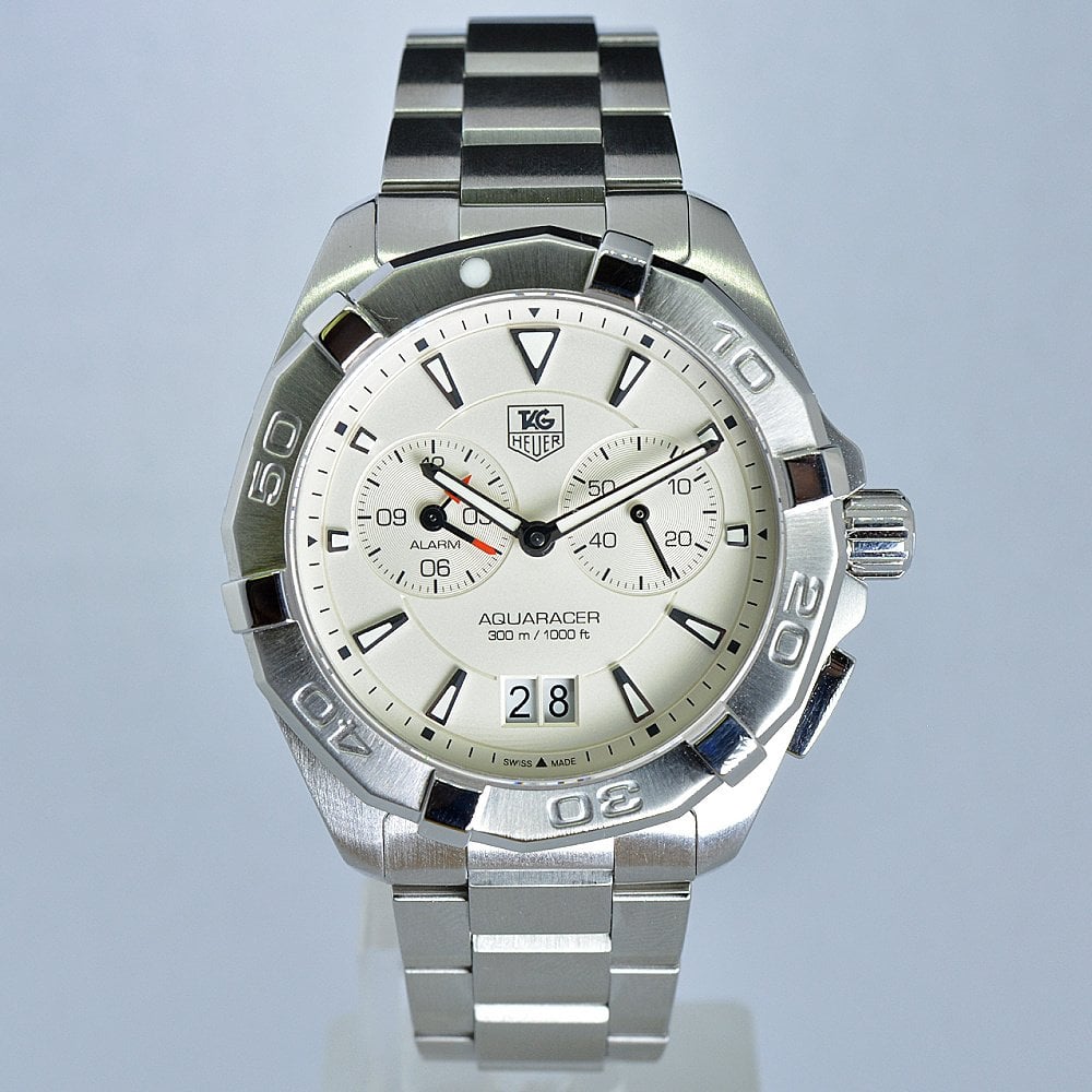 Tag Heuer Aquaracer Chronograph White Dial Silver Steel Strap Watch for Men - WAY111Y.BA0928 Buy Now By Tag Heuer