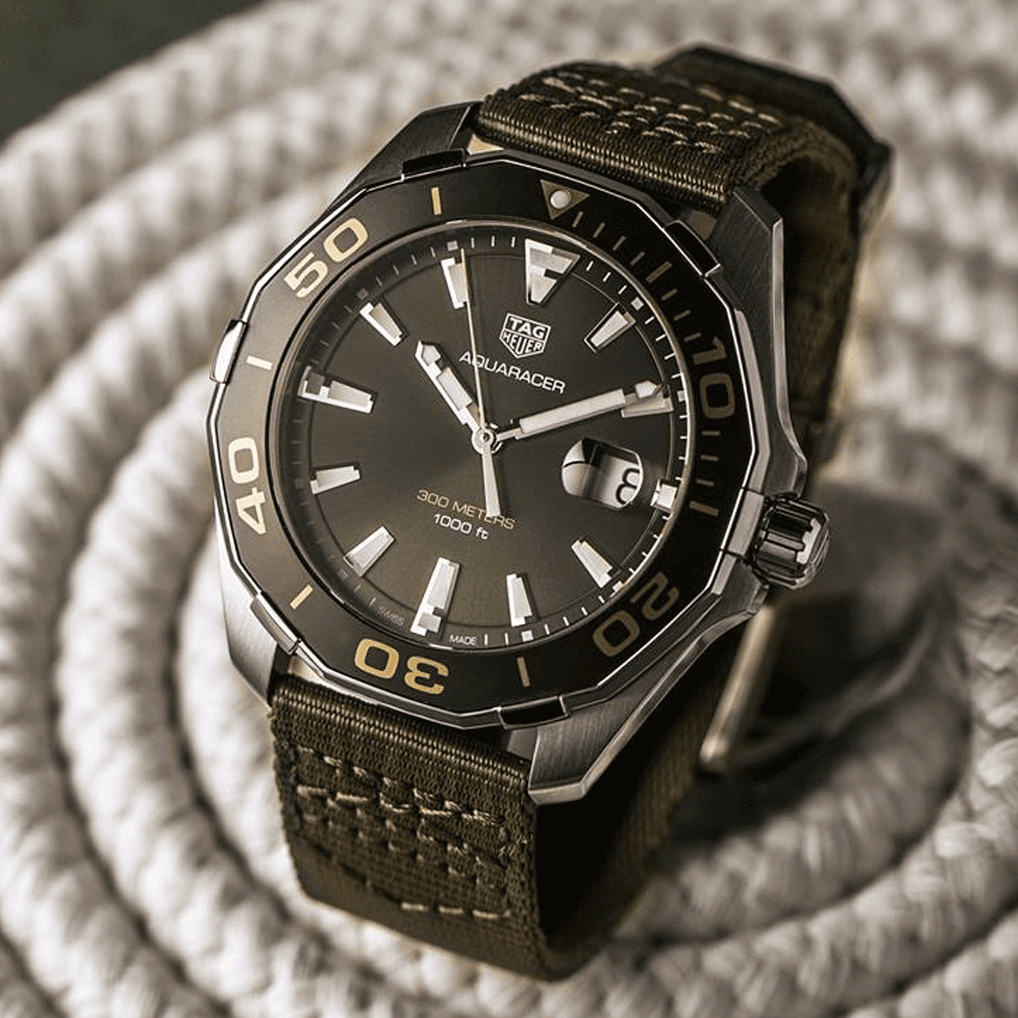 Tag Heuer Aquaracer Black Dial Khakhi Green NATO Strap Watch for Men - WAY101E.FC8222 Buy Now By Tag Heuer
