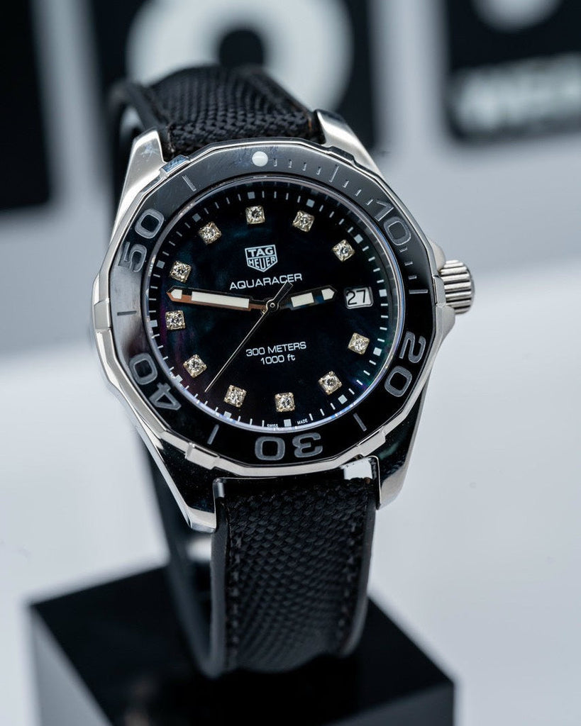 Tag Heuer Aquaracer Quartz Mother of Pearl Black Dial Black NATO Strap Watch for Women - WAY131M.FT6092 Buy Now By Tag Heuer