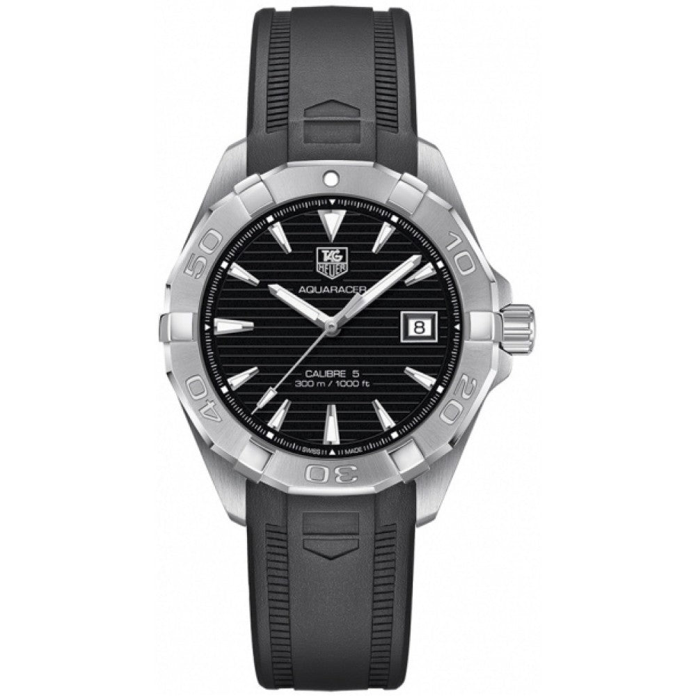 Tag Heuer Aquaracer Automatic Caliber 5 Black Dial Black Rubber Strap Watch for Men - WAY2110.FT8021 Buy Now By Tag Heuer