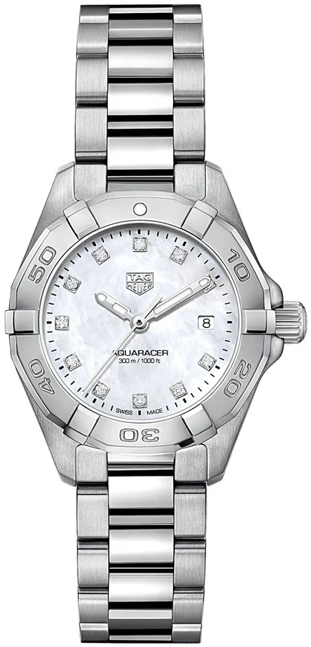Tag Heuer Aquaracer Diamonds Mother of Pearl Dial Silver Steel Strap Watch for Women - WBD1414.BA0741 Buy Now By Tag Heuer