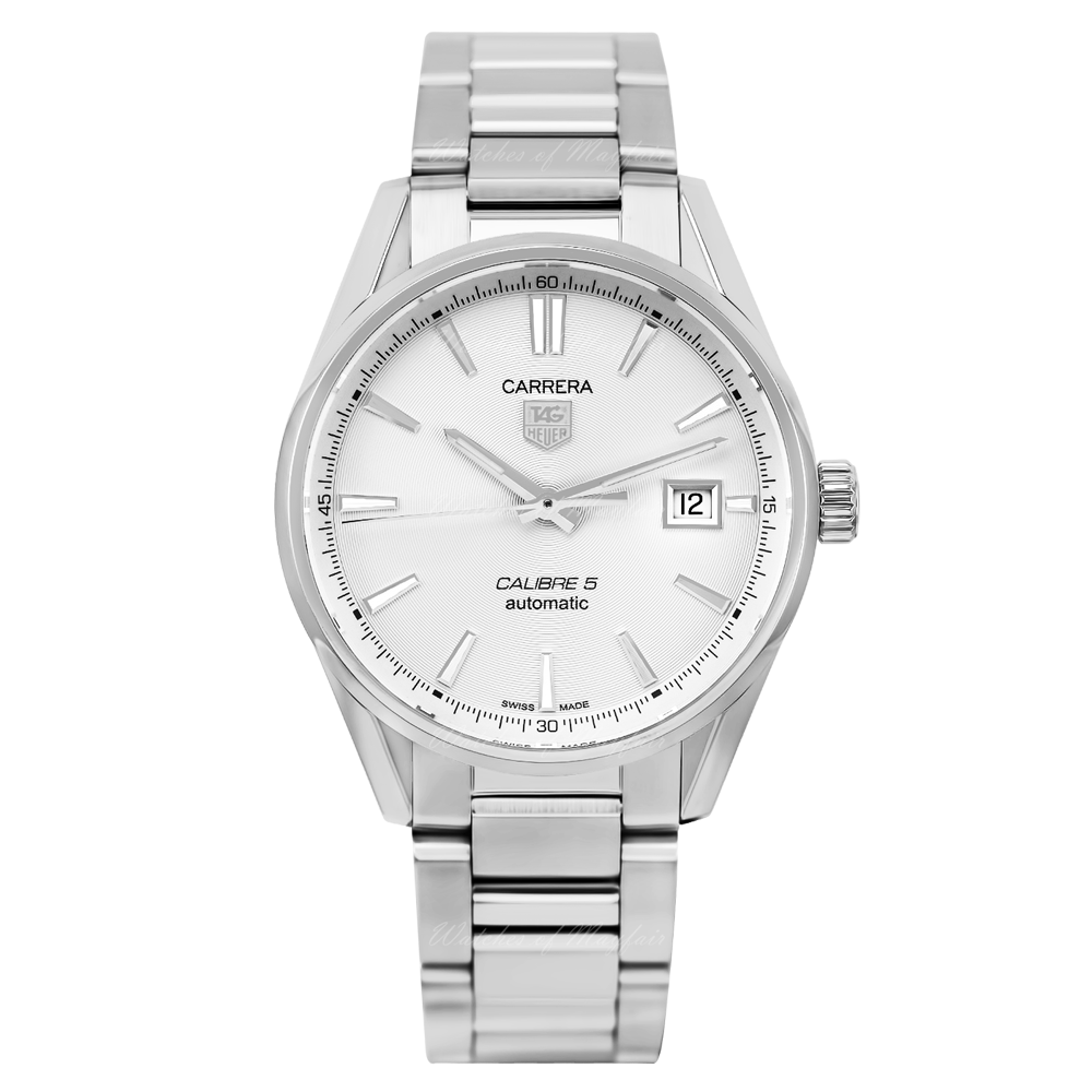 Tag Heuer Carrera Automatic Caliber 5 White Dial Silver Steel Strap Watch for Men - WAR211B.BA0782 Buy Now By Tag Heuer