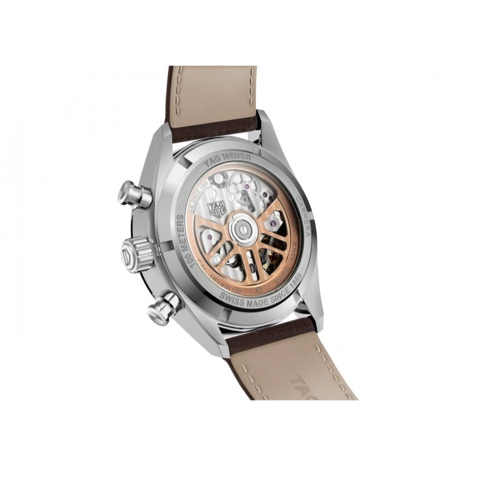 Tag Heuer Carrera Chronograph White Dial Brown Leather Strap Watch for Men - CBN2013.FC6483 Buy Now By Tag Heuer