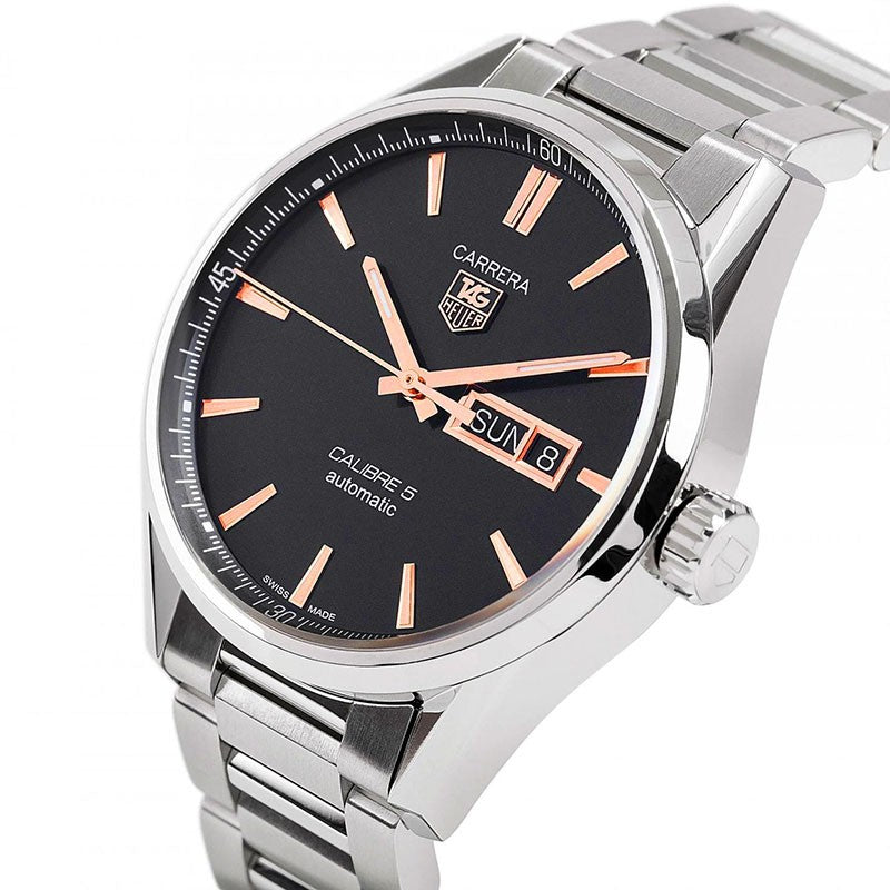 Tag Heuer Carrera Calibre 5 Automatic Black Dial Silver Steel Strap Watch for Men - WAR201C.BA0723 Buy Now By Tag Heuer