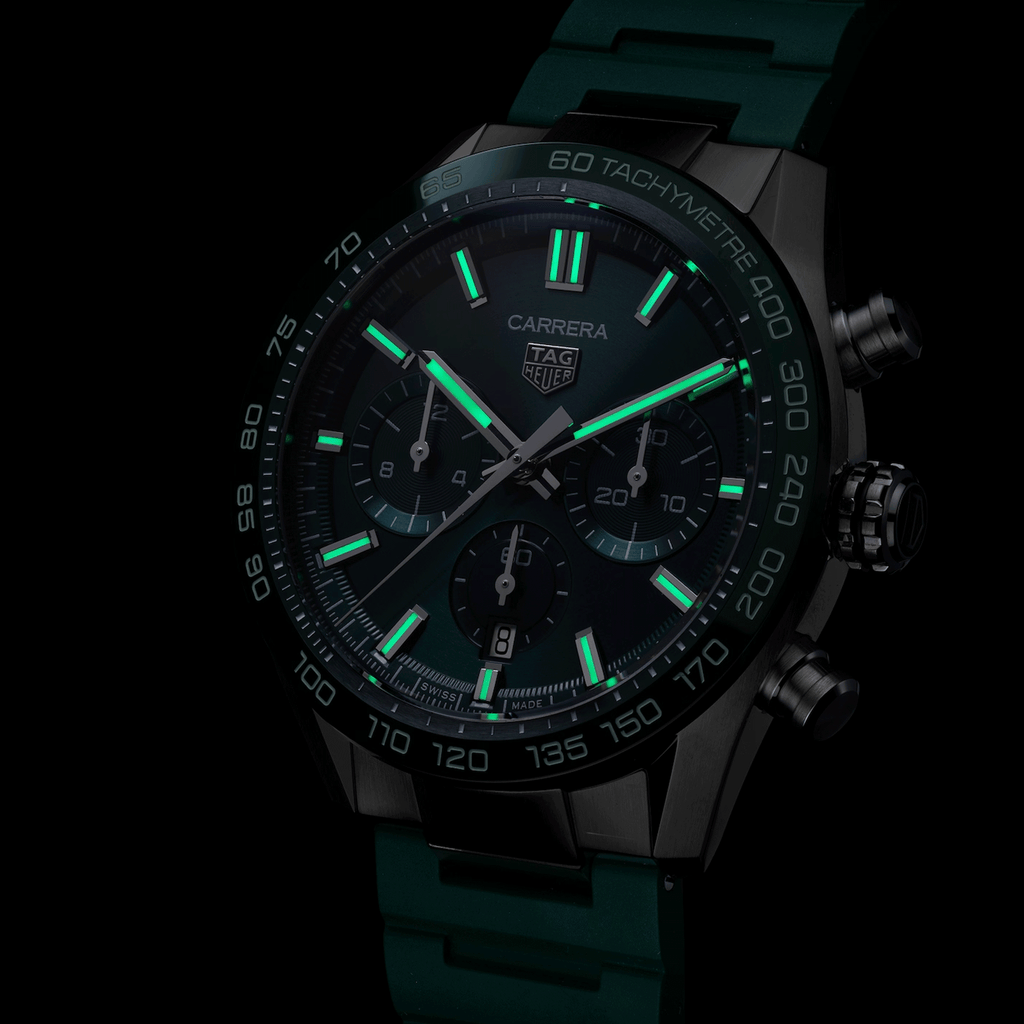 Tag Heuer Carrera Chronograph 44mm Green Dial Green Steel Strap Watch for Men - CBN2A1N.FT6238 Buy Now By Tag Heuer