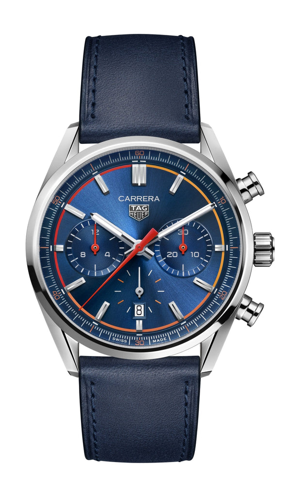 Tag Heuer Carrera Chronograph Blue Dial Blue Leather Strap Watch for Men - CBN201D.FC6543 Buy Now By Tag Heuer