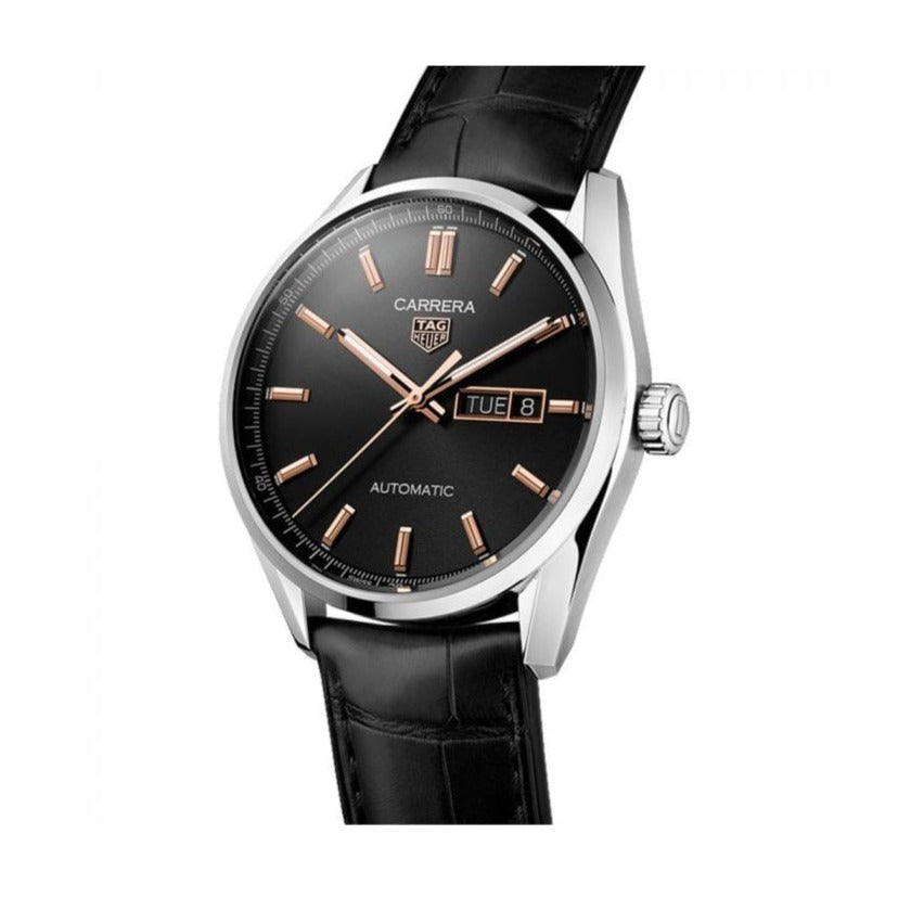 Tag Heuer Carrera Day Date Black Dial Black Leather Strap Watch for Men - WBN2013.FC6503 Buy Now By Tag Heuer