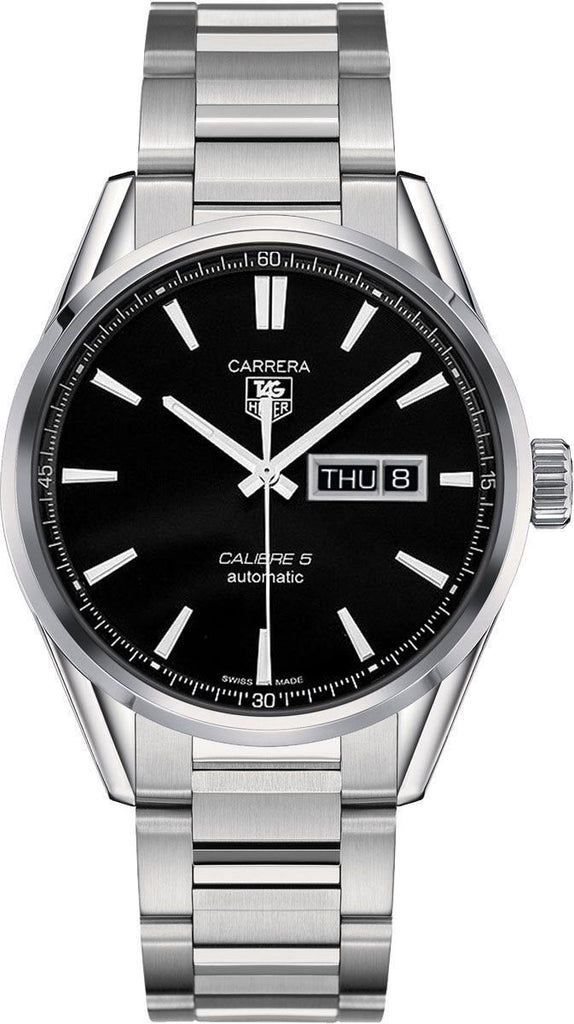 Tag Heuer Carrera Calibre 5 Automatic Black Dial Silver Steel Strap Watch for Men - WAR201A.BA0723 Buy Now By Tag Heuer