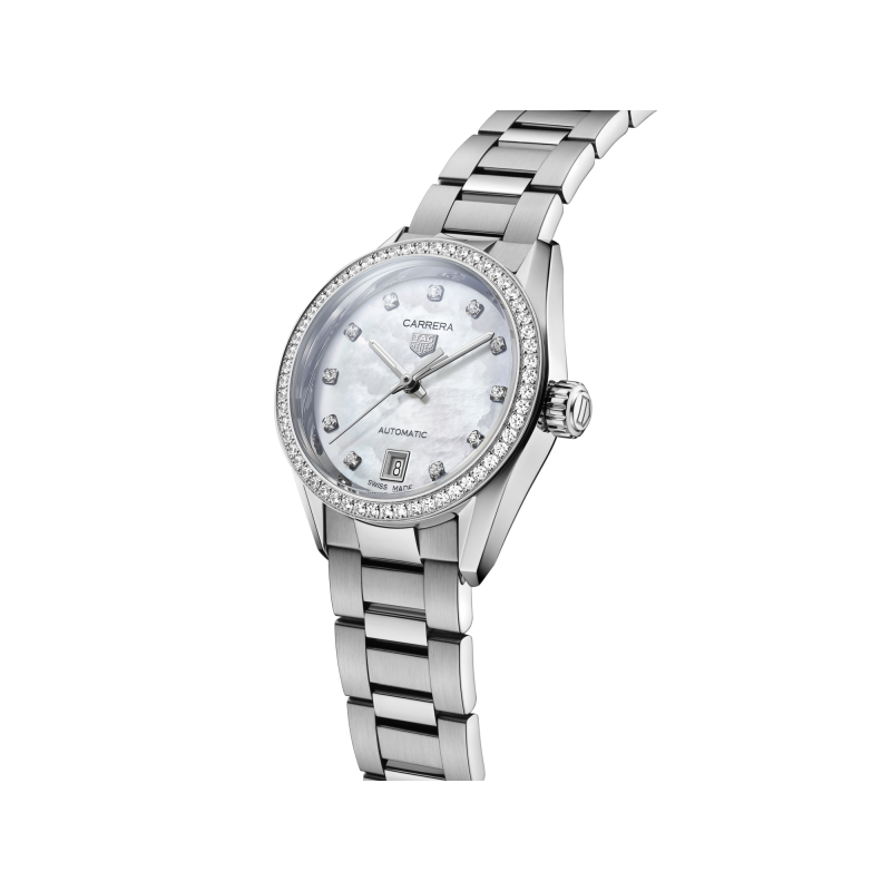 Tag Heuer Carrera Date Diamonds Mother of Pearl Dial Silver Steel Strap Watch for Women - WBN2414.BA0621 Buy Now By Tag Heuer