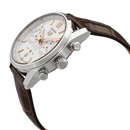 Tag Heuer Carrera Chronograph White Dial Brown Leather Strap Watch for Men - CBN2013.FC6483 Buy Now By Tag Heuer