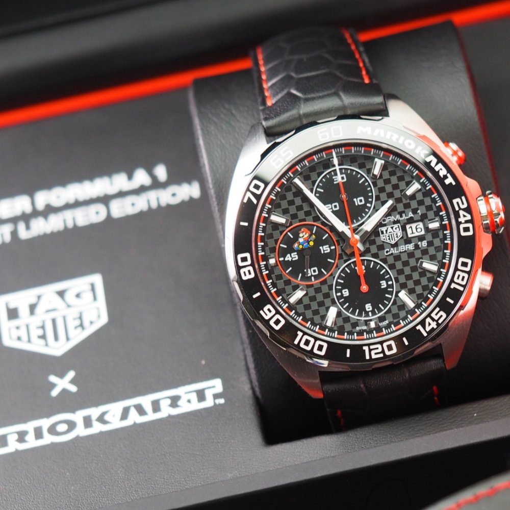 Tag Heuer Formula 1 Mario Kart Chronograph Black Dial Black Leather Strap Watch for Men - CAZ201E.FC6517