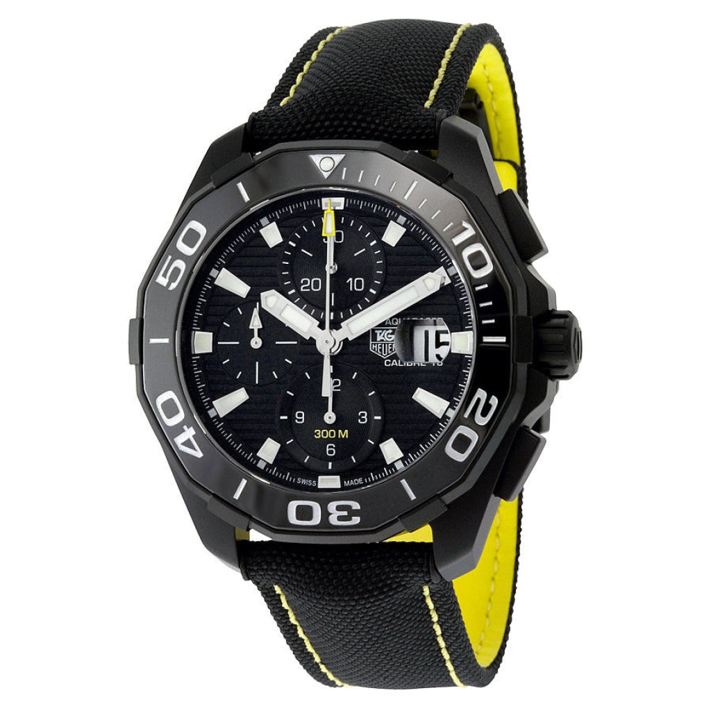 Tag Heuer Aquaracer Chronograph PVD Black Dial Black Nylon Strap Watch for Men - CAY218A.FC6361 Buy Now By Tag Heuer