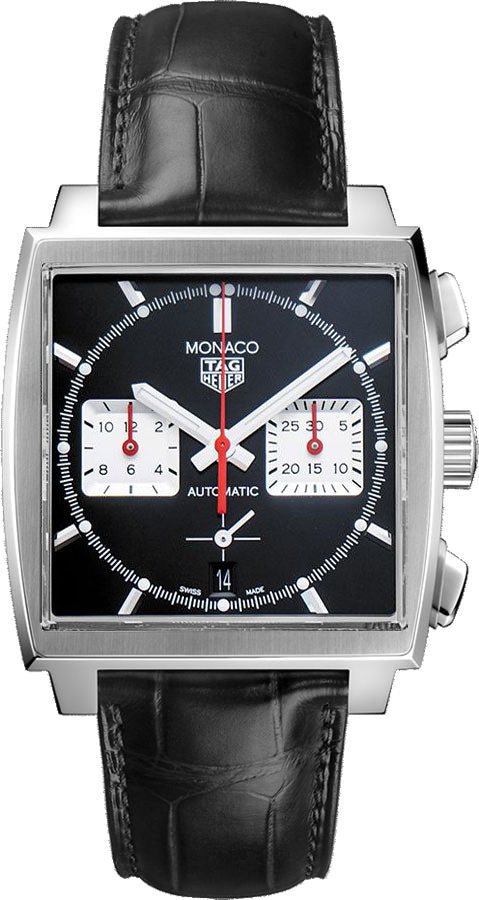 Tag Heuer Monaco Automatic Chronograph Black Dial Black Leather Strap Watch for Men - CBL2113.FC6177 Buy Now By Tag Heuer