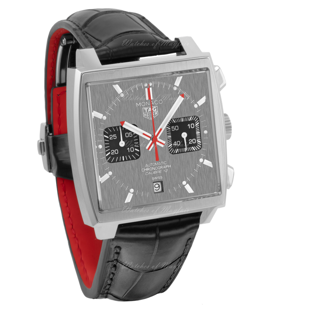 Tag Heuer Monaco Calibre 12 Final Edition Chronograph Grey Dial Black Leather Strap Watch for Men - CAW211J.FC6476 Buy Now By Tag Heuer