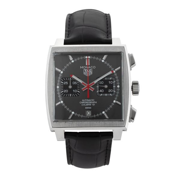 Tag Heuer Monaco Calibre 12 Final Edition Chronograph Grey Dial Black Leather Strap Watch for Men - CAW211J.FC6476 Buy Now By Tag Heuer