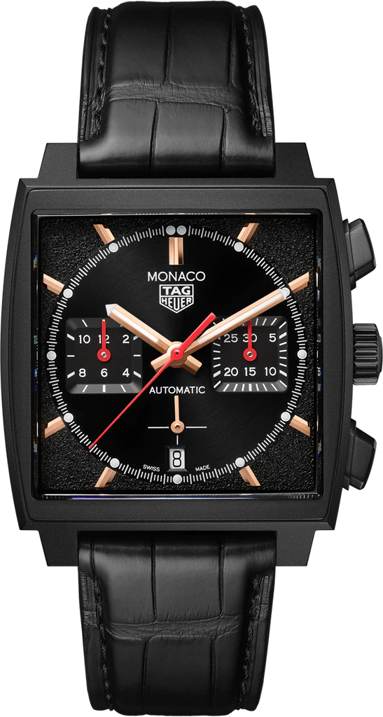 Tag Heuer Monaco Automatic Chronograph Black Dial Black Leather Strap Watch for Men - CBL2180.FC6497 Buy Now By Tag Heuer