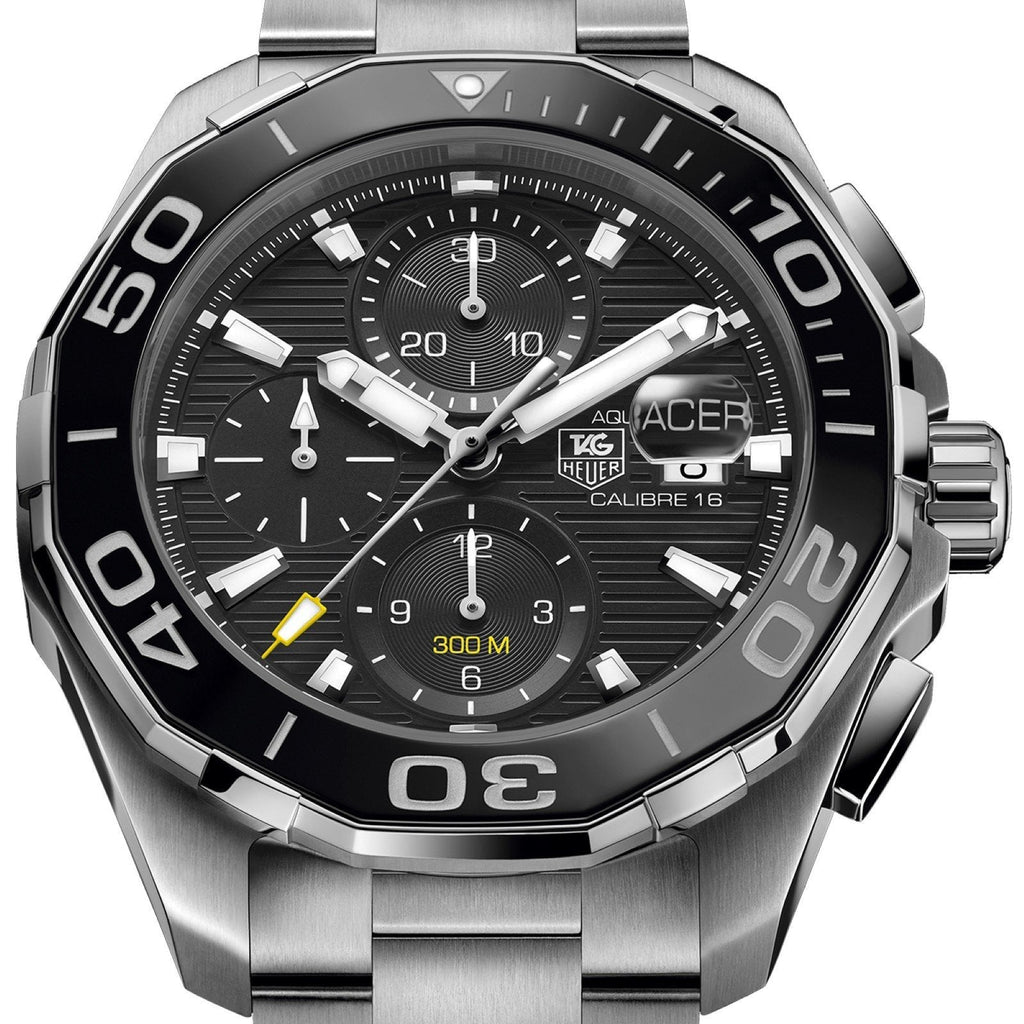 Tag Heuer Aquaracer Calibre 16 Day-Date Black Dial Silver Steel Strap Watch for Men - CAY211A.BA0927 Buy Now By Tag Heuer