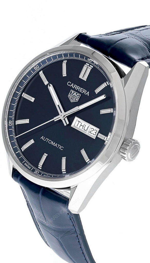 Tag Heuer Carrera Day Date Blue Dial Blue Leather Strap Watch for Men - WBN2012.FC6502 Buy Now By Tag Heuer