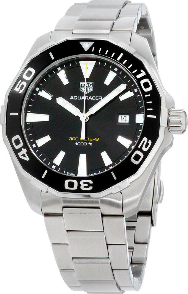 Tag Heuer Aquaracer Quartz Black Dial Silver Steel Strap Watch for Men - WAY101A.BA0746 Buy Now By Tag Heuer