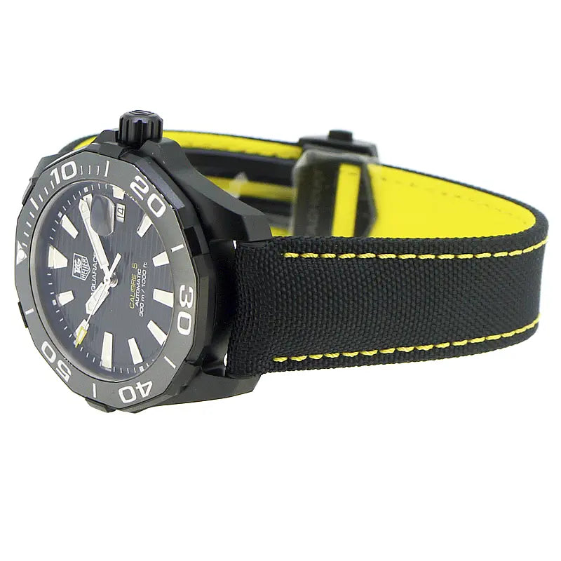 Tag Heuer Aquaracer Calibre 5 Automatic Black Dial Black Nylon Strap Watch for Men - WAY218A.FC6362 Buy Now By Tag Heuer