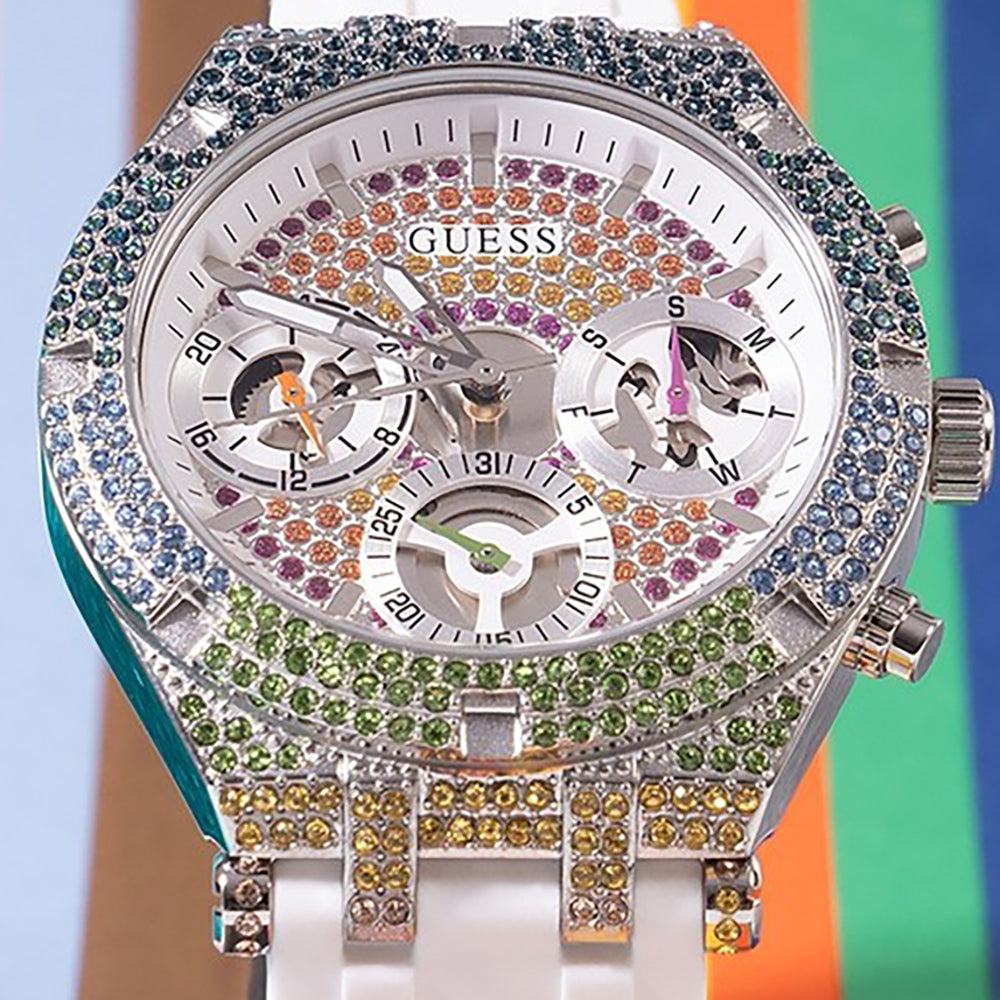 Guess Glitz Pride Limited Edition White Dial White Rubber Strap Watch for Women - GW0407L4 Buy Now By Guess
