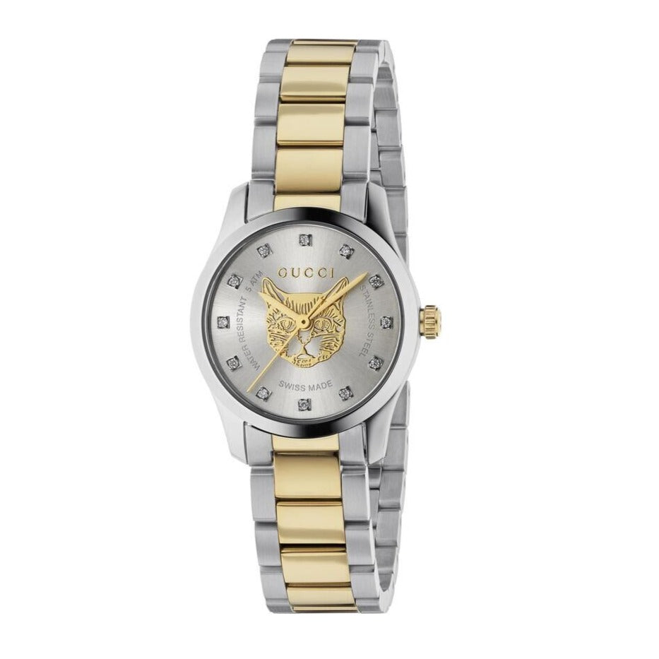 Gucci G Timeless Quartz Diamonds Silver Dial Two Tone Steel Strap Watch For Women - YA1265016 Buy Now By Gucci