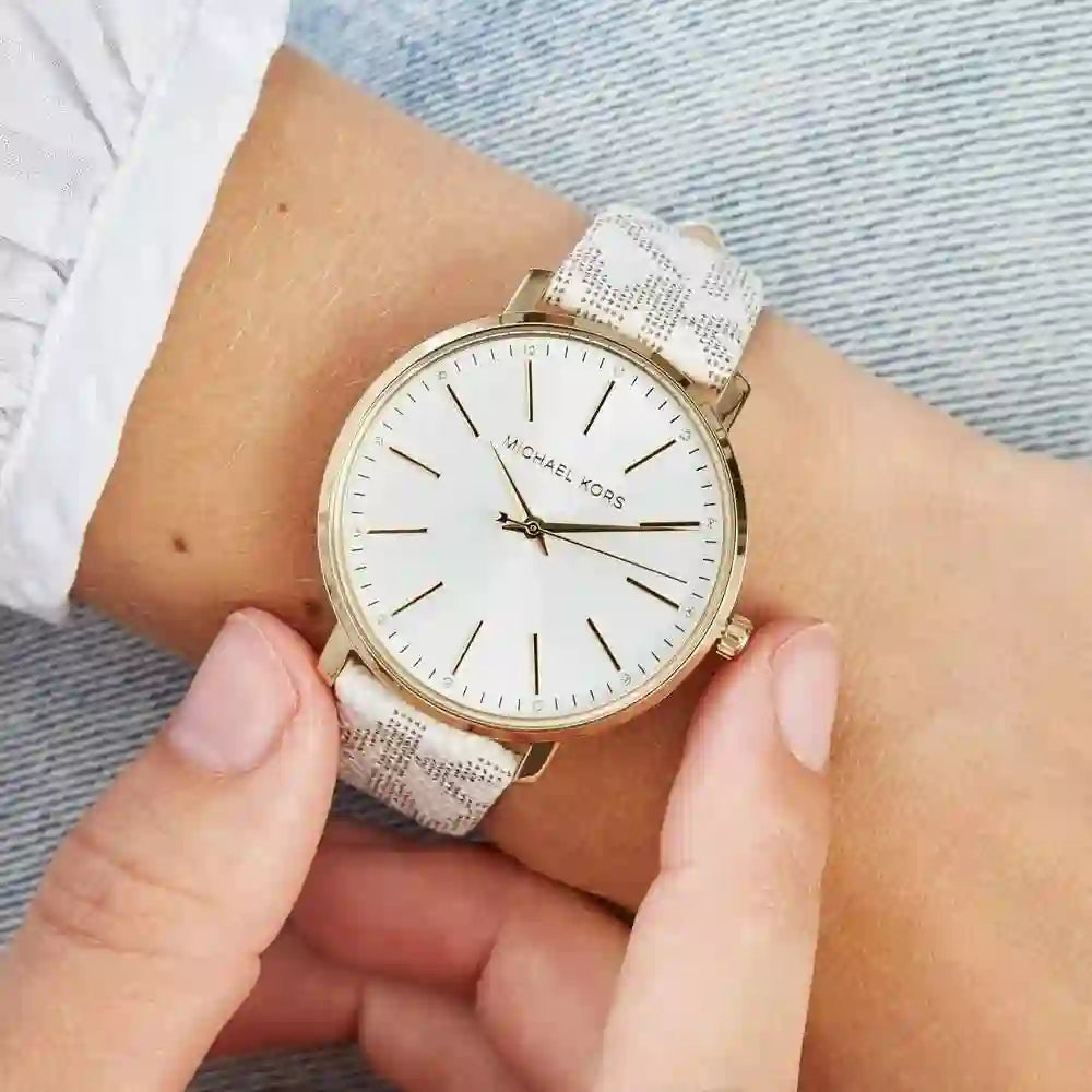 Michael Kors Pyper Quartz Silver Dial White Leather Strap Watch For Women - MK2858 Buy Now By Michael Kors