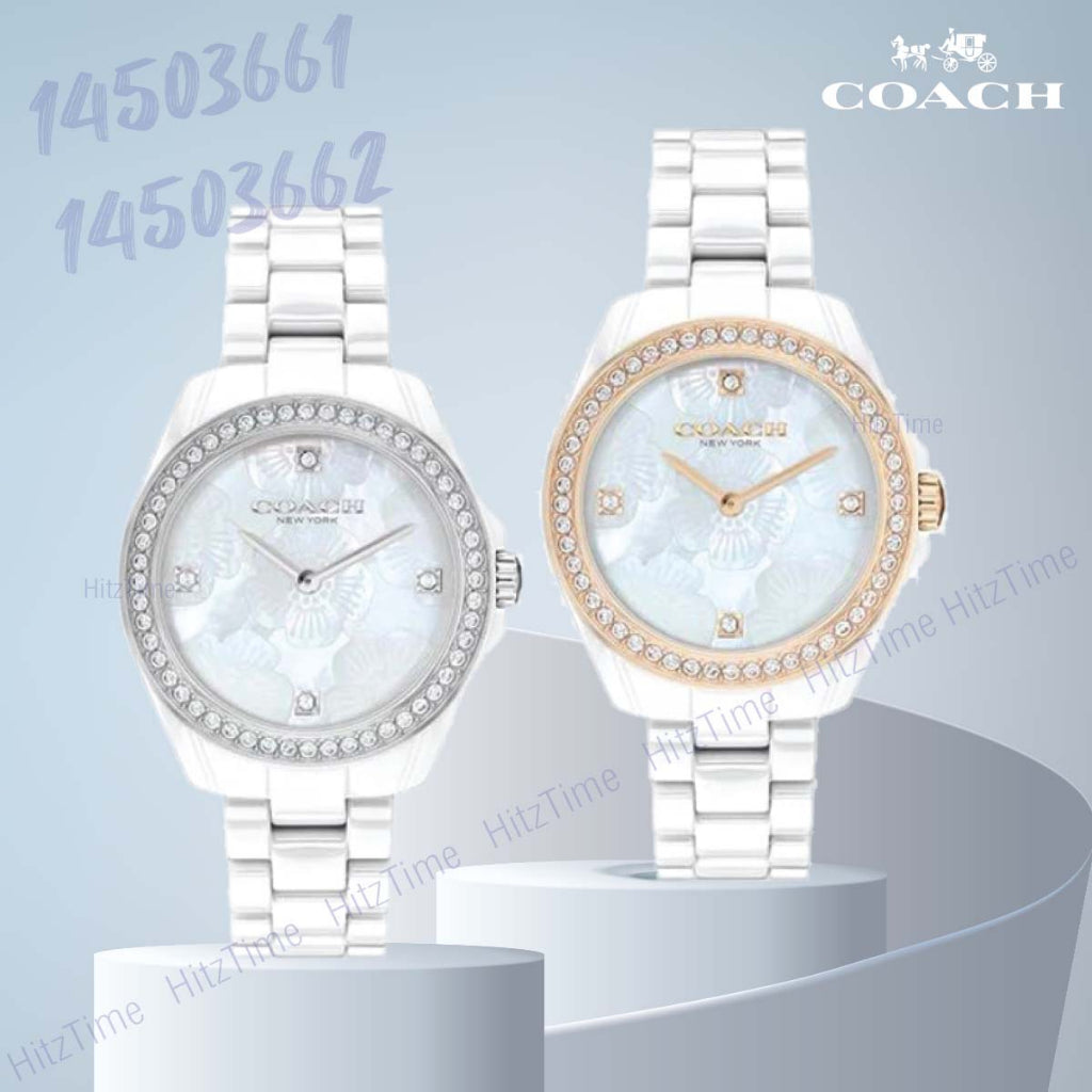 Coach Preston Mother of Pearl White Dial White Steel Strap Watch for Women - 14503662 Buy Now By Coach